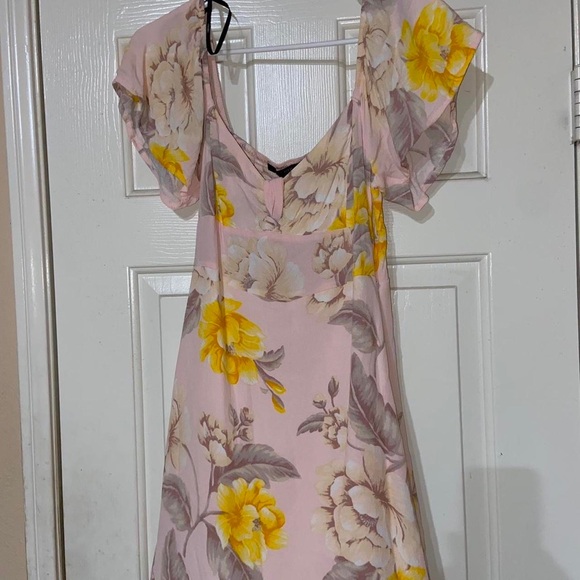 Cream Forever 21 floral skirt baby doll puffer sleeve mini dress short sleeve - Picture 9 of 12